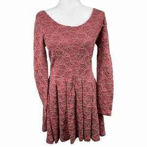Free People Rose Garden Dusty Rose Floral Lace Overlay Fit&Flare Dress Size L